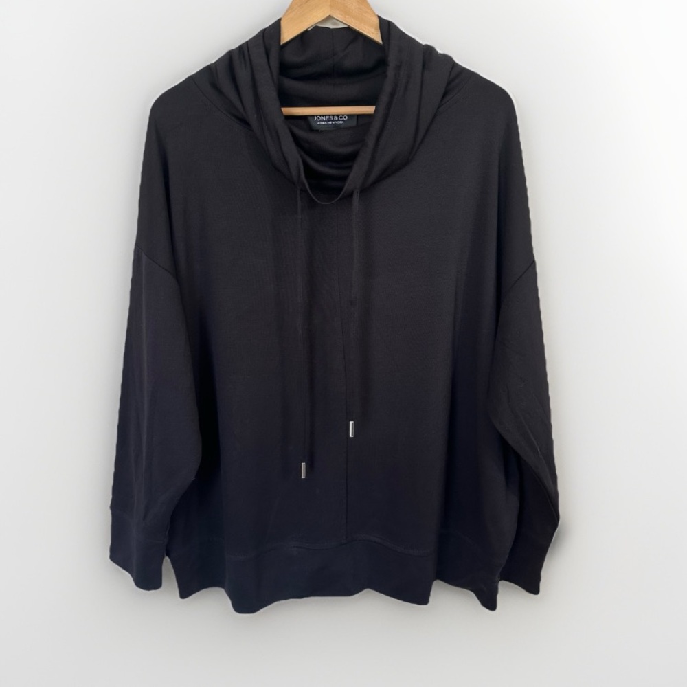 Jones & Co Black Tunic Plus Size Cowl Neck‎ Soft Drawstring Women’s 2X